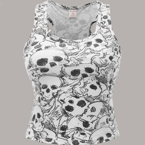 Women's Black and White Skull Tank Top